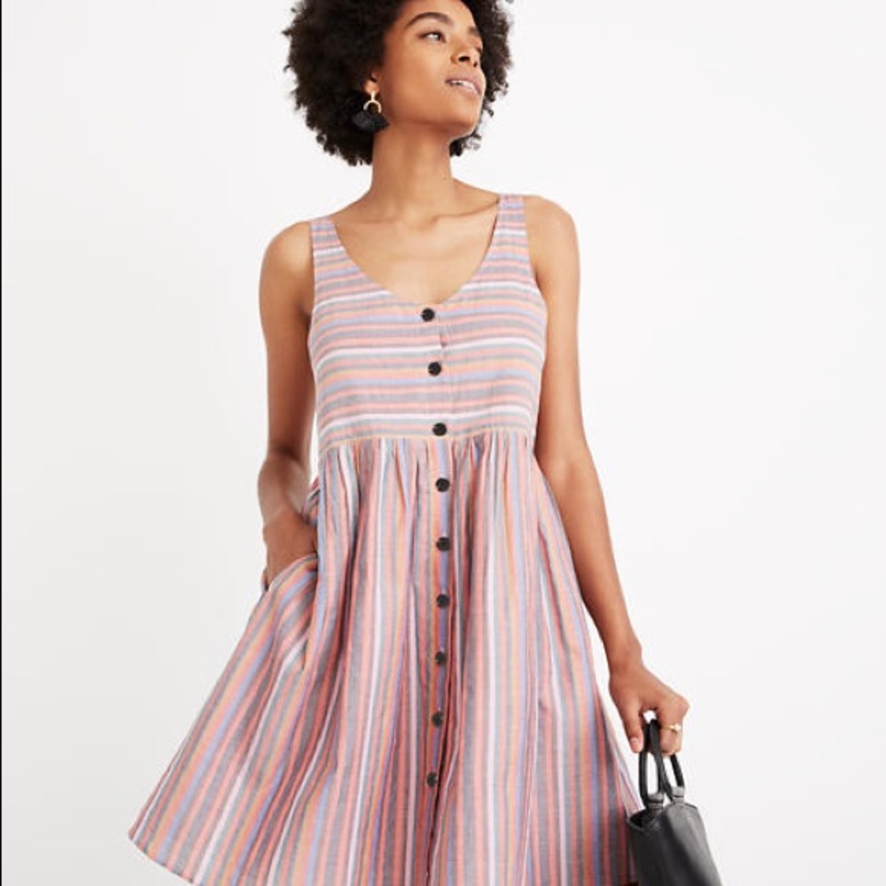 Scoopneck Tank Dress in Rainbow Stripe Large NWT